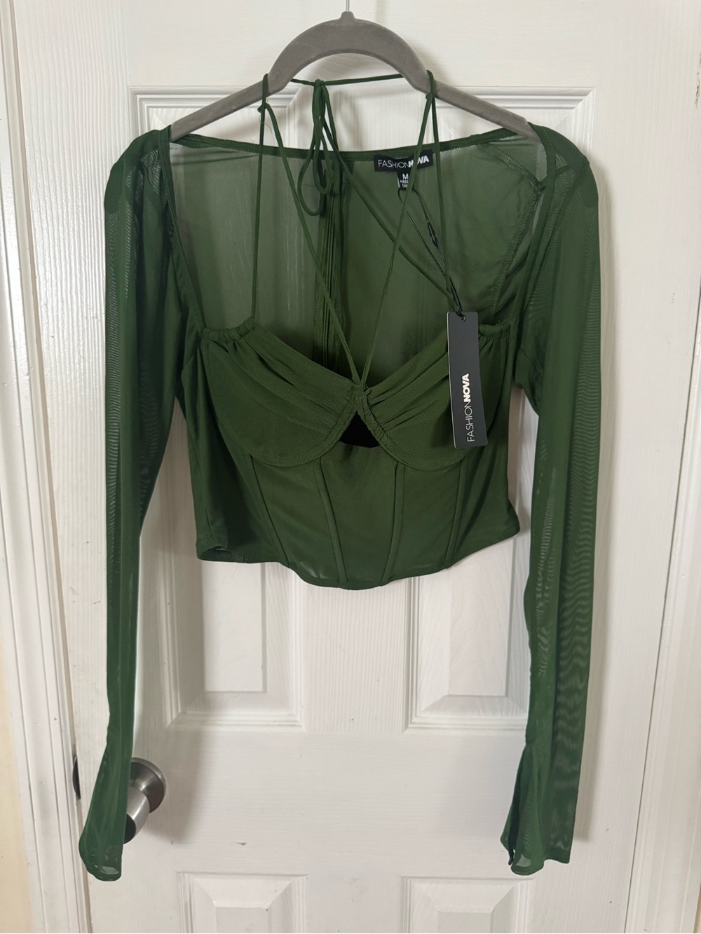 Fashion Nova Olive Green Mesh Corset Crop Top